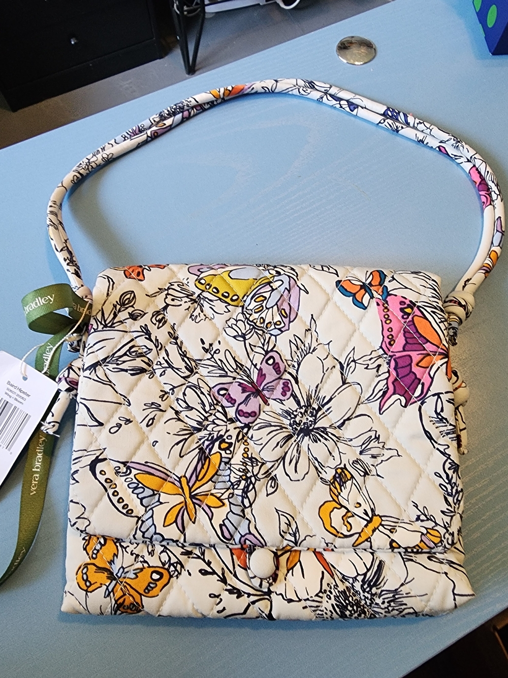 Vera Bradley Light Gray Floral Quilted Crossbody Bag 7"x7"
